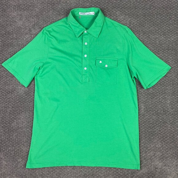 Criquet Players Polo Shirt Mens Medium Green Shamrock Pocket 4 Btn Golf Preppy - Picture 1 of 10